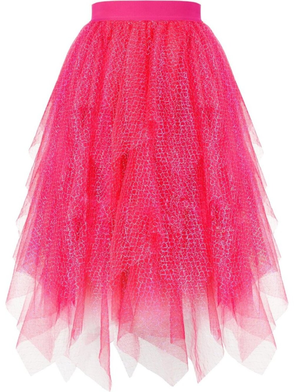 Women's Layered Tulle Midi Skirt High Low Puffy Fairy Tutu Skirt-Fuchsia-sparkly